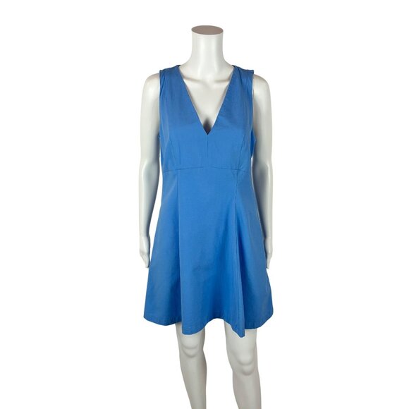 A New Day Mini Dress Women's 12 Blue Fit & Flare Cotton Blend V-Neck - Picture 1 of 12